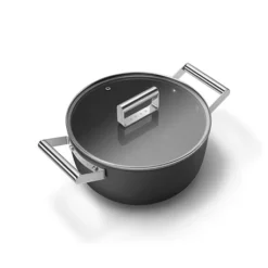 Smeg Faitout Bas Aluminium Antiadhésif 24 Cm Noir Mat Avec Couvercle En Verre Trempé -Pas Cher Cuire Joie Magasin 133002 2 1 Faitout bas aluminium antiadhesif 24 cm noir mat avec couvercle en verre trempe Smeg