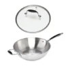 Lot Wok Tout Inox Et Couvercle Verre 30 Cm Excell'Inox