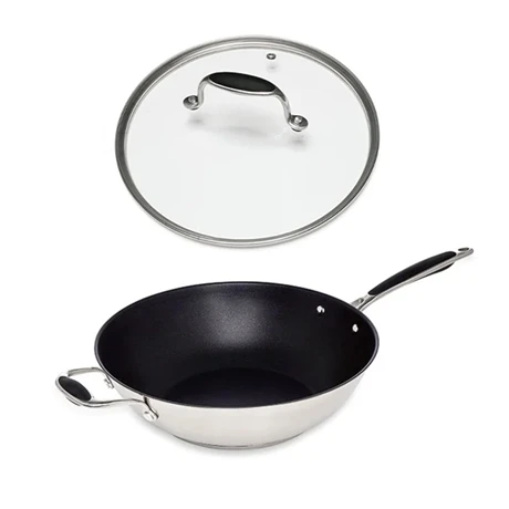Lot Wok Inox Antiadhérent Et Couvercle Verre 30 Cm Excell'Inox 1 Lot Wok Inox Antiadhérent Et Couvercle Verre 30 Cm Excell'Inox