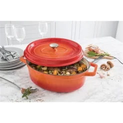 Cocotte En Fonte Orange Ovale 33 Cm 6 L -Pas Cher Cuire Joie Magasin 213261 2 5 Cocotte en fonte orange ovale 33 cm 6 L Mathon