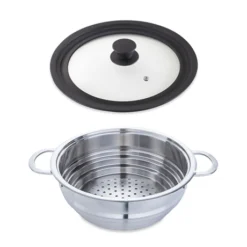 Lot Panier Vapeur Multidiamètre 20, 22, 24 Cm Et Couvercle En Verre Multidiamètre