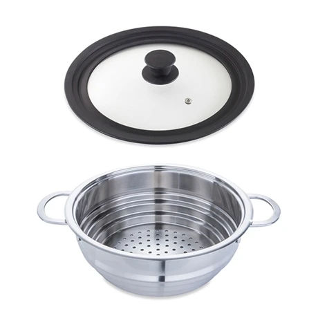 Lot Panier Vapeur Multidiamètre 20, 22, 24 Cm Et Couvercle En Verre Multidiamètre 1 Lot Panier Vapeur Multidiamètre 20, 22, 24 Cm Et Couvercle En Verre Multidiamètre