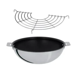 Lot Wok Inox Revêtu Et Grille Casteline 28 Cm