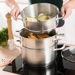 Cuiseur Vapeur Inox 26 Cm 2 Paniers -Pas Cher Cuire Joie Magasin 279165 1 4 Cuiseur vapeur inox 26 cm 2 paniers Mathon