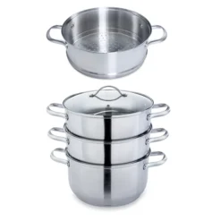 Lot Cuiseur Vapeur Inox 2 Paniers Et Panier Vapeur Supplémentaire 26 Cm