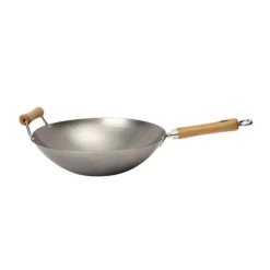 Wok Fond Plat Tôle Acier Blanche 2 Poignées 36 Cm Be A Wok Star