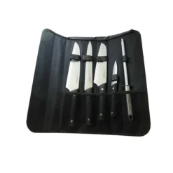 Sacoche 4 Couteaux De Cuisine Et Fusil à Aiguiser Manche Noir Pradel