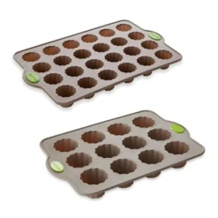 Lot 2 Plaques Rigiflex 12 Canelés Et 24 Mini-canelés En Silicone Et Acier