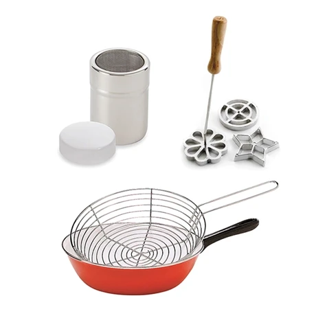 Lot Poêle à Friture + Moules Rosaces + Saupoudreuse 1 Lot Poêle à Friture + Moules Rosaces + Saupoudreuse