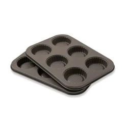 Set 2 Plaques De 6 Tartelettes Acier Revêtu -Pas Cher Cuire Joie Magasin 54277 1 3 Set 2 plaques de 6 tartelettes acier revetu Mathon