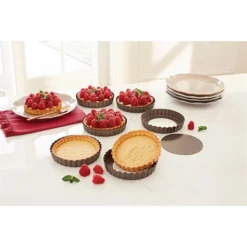 Set De 6 Moules à Tartelette Avec Fond Amovible Acier Revêtement Antiadhérent 12 Cm