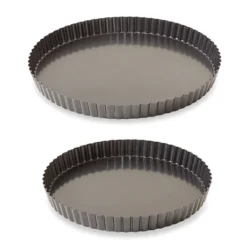 Lot 2 Moules à Tarte Acier Revêtu Bords Cannelés 24,5 Et 28 Cm