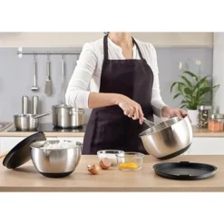 Set De 2 Bols Pâtissiers Inox Avec Couvercle Et Base En Silicone 20 Et 24 Cm