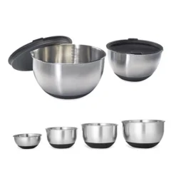 Lot 6 Bols En Inox Gradués Avec Base Silicone 10,5 à 24 Cm