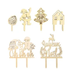 Kit De Décorations De Noël En Bois Pour Bûches Et Gâteaux