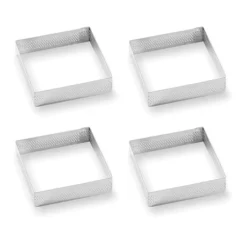 Lot 4 Cercles à Tarte Perforés En Inox Carré 8 Cm